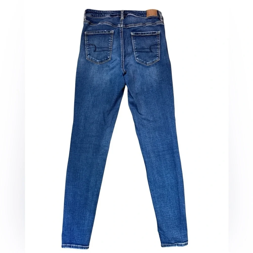 American Eagle Outfitters Ripped Blue Skinny Jeans Jeggings 10 Long 10L - Picture 5 of 5